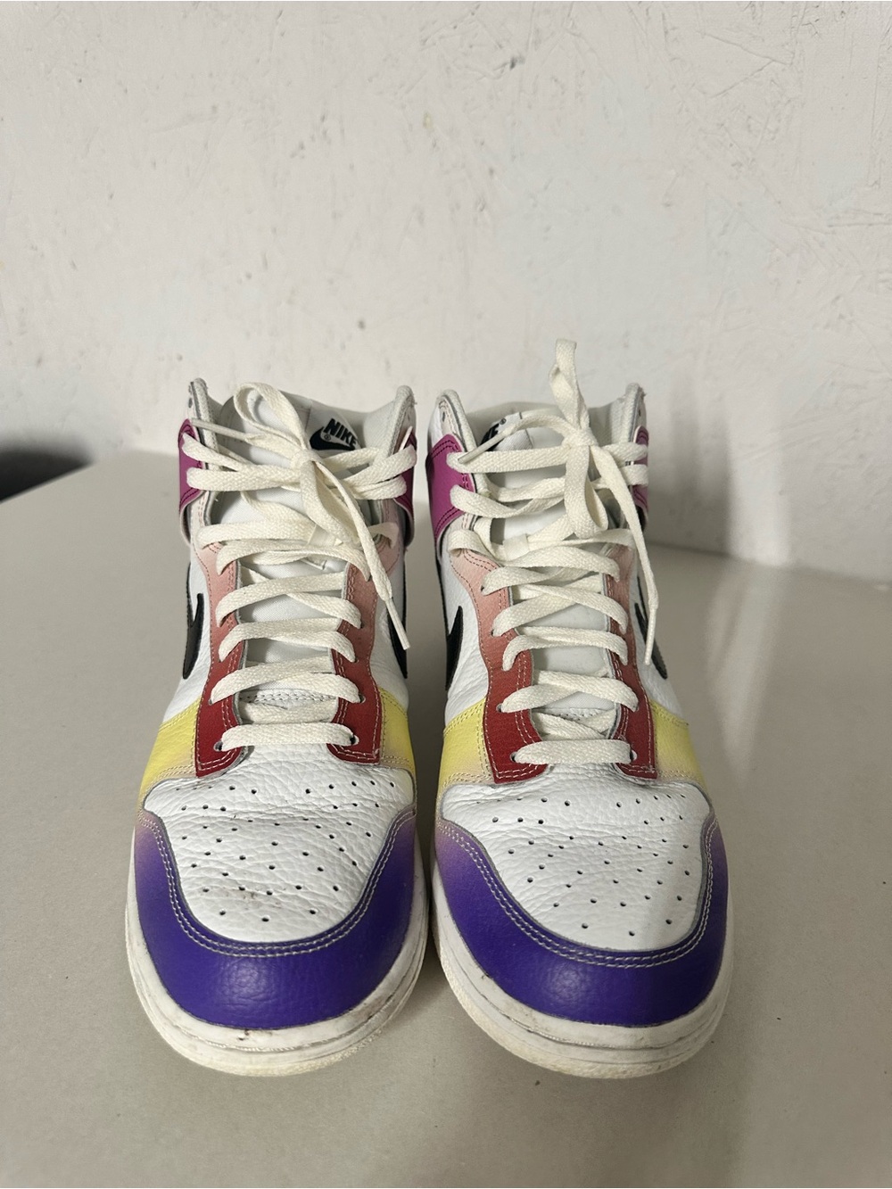 Nike Kids High-Top Sneakers in White with Purple, Red, Yellow and Pink Accents - Picture 2 of 6